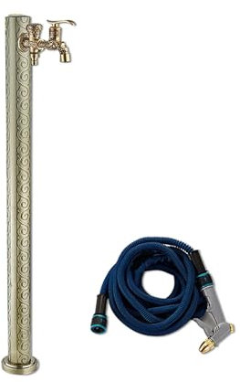 Fontaine a Eau Exterieure de Jardin, Robinet D'extérieur avec Pistolet Pulvérisateur, Colonne D'arrosage pour Terrasse/Jardin, Kit 3 de 96 cm(Bronze)