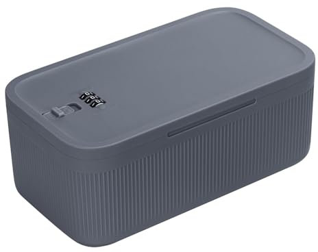 Tuesoa Lockable Storage Box, Locking Medicine Box, Cell Phone Locked Jail, Containers Bin for Personal Refrigerator Home Gray