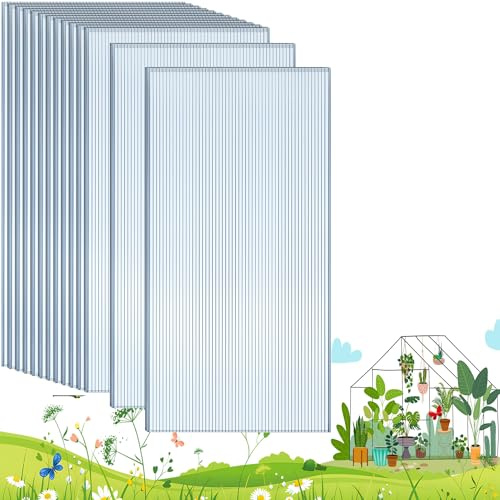 TEOV Polycarbonat Gewächshaus Platten 14Pcs 150 cm x 60.5 cm, 4mm Gewächshausplatten, Doppelwandige Transparente PC Dachplatten