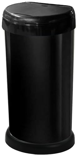 KetoBarrow 42L Moda Black Kitchen Bin Touch Top Waste Rubbish Recycle Bin - D-Shaped 42 Litre