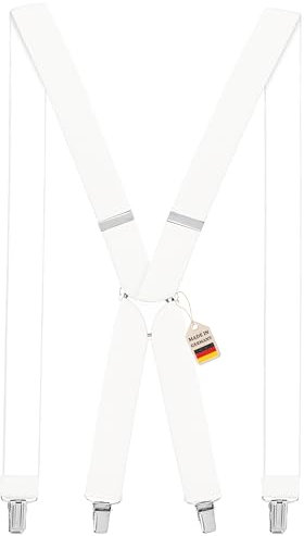 Zukunftsenkel Hosenträger 4 Starke Clips X-Form 3,5cm Breite Herren Damen Skihose Arbeitshose Verstellbar und Elastisch Fasnacht H-Form (Weiß)