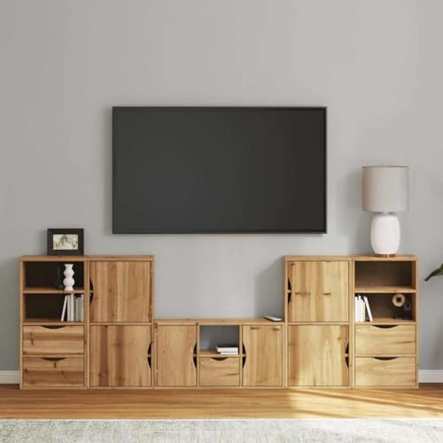 Qnhdfrt Massivholz Kiefer Wohnwand mit Stauraum ODDA TV Schrank Set und Beistellschränken Kiefer Natur für Wohnzimmer