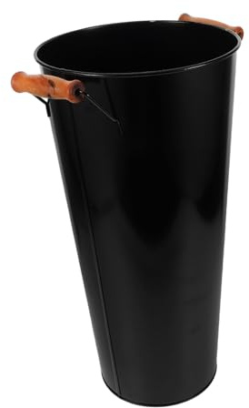 MALUGOGO Tall Cast Iron Metal Fireplace Bucket with Sturdy Handle Capacity Firewood Holder and Coal Storage Bin for Indoor Log Organization and Easy Transport