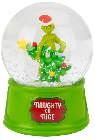 VFM e-Store - Grinch Christmas Snow Globe Festive Ornament Gift Dr Seuss Xmas Theme Fun Design - 10cm X 8cm Green X 1