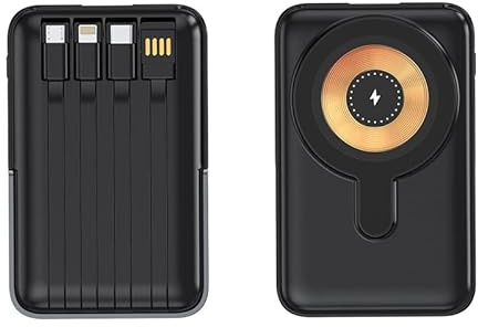 Wireless Magnetic Fast Charging Power Bank with Built-in Cable and Stand, 10000mAh Portable Charger for Multiple Devices