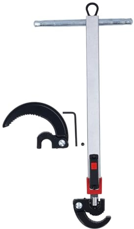 Fyearfly Llave de lavabo de 250 mm, acero al carbono, cabezales dobles de 180°, mandíbula con resorte, llave de fregadero