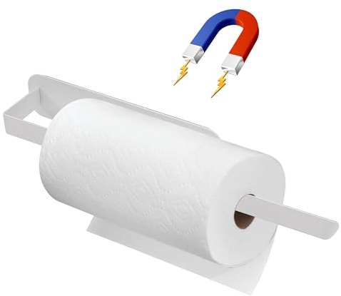 Magnetico Portarotolo Cucina in Acciaio al Carbonio Senza Foratura porta Rotolo da Cucina da Cucina per Bagno Dispensa (Bianco)