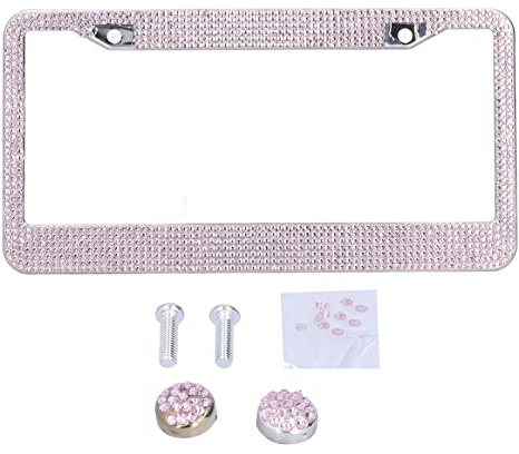 Pink Glitzer Kennzeichenhalter mit Strasssteinen - Edelstahl, Chrom-Finish - Auto Zubehör für Frauen
