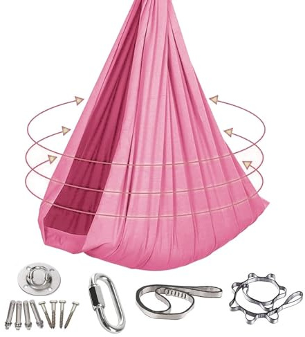 Ultraleichte Hängematte Hängeschaukel 280x150 cm für Kinder & Erwachsene, inkl. Montageset für Indoor & Outdoor(Rosa)