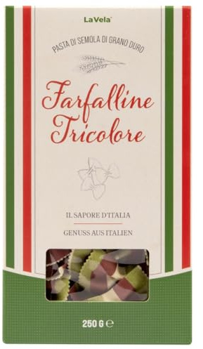 La Vela Farfalline Tricolore – Schmetterlingsnudeln in den Farben der italienischen Flagge | Premium Pasta Geschenkpackung 250g | Italienische Nudeln aus Hartweizengrieß