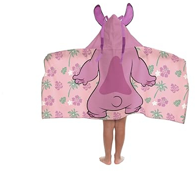 Jay Franco Disney Lilo & Stitch Angel – Capa De Baño con Capucha 56 × 56 cm para Niños, Súper Suave para Baño, Playa, Piscina Y Viaje, Producto con Licencia Oficial, Rosa