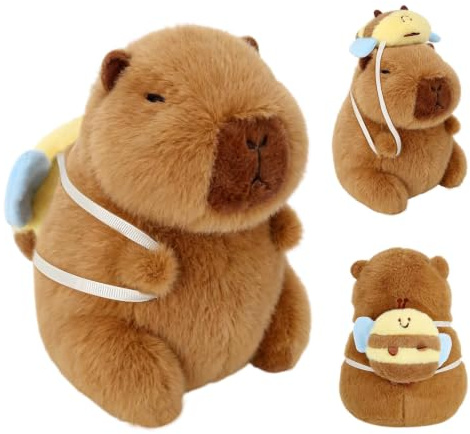 Plüschtier Capybara Kuscheltier Biene 27CM Kissen Capybara Stofftier Kawaii | Abnehmbar Bienenrucksack Capybara Stofftier Wasserschwein Plüschtier Spielzeug Capibara Geschenk Geburtstage Weihnachten