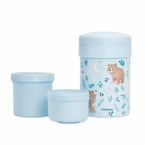 Miniland Thermetic Speisebehälter für Kinder 700 ml mit 2 Innenbehältern, Edelstahl, Isolierend, BPA-frei | Bear Dreamland