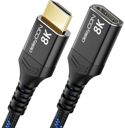 deleyCON 2m 8K HDMI 2.1 Verlängerungskabel 48Gbps | Für TV, Monitor, PS4, PS5, Xbox, Dolby Atmos Soundbar, eARC, HDR10+, Kabel Verlängerung, Kupplung, Adapter, 8K@60Hz