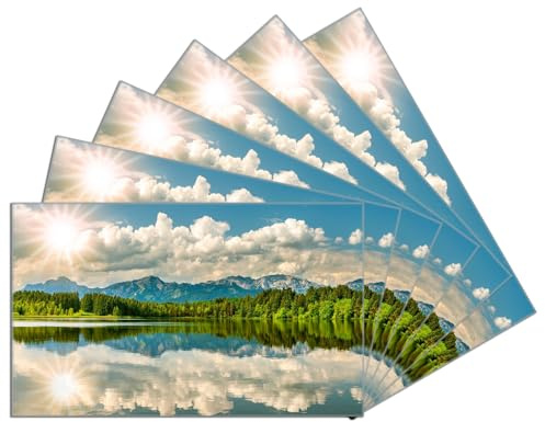 Wallario 6er Set Frühstücksbrettchen aus Glas, Glasunterlage, Glasbrettchen Bergsee mit Spiegelung, Größe 14 x 23 cm, Sicherheitsglas