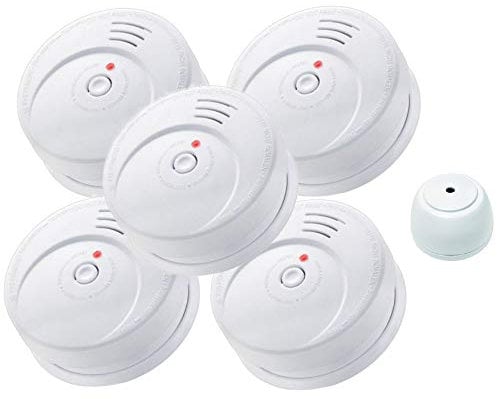 Jeising Rauchmelder 5 er Set GS506 G/Brandmelder/ 10 Jahre Batterie Zertifiziert EN14604 + gratis Wassermelder GS158