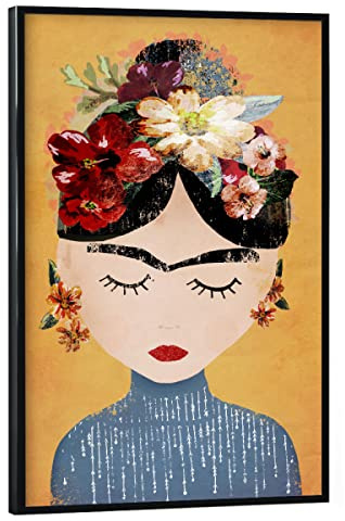 artboxONE Poster mit schwarzem Rahmen 45x30 cm Frida Kahlo Menschen Frida (Yellow Version) - Bild Frida Female Frau