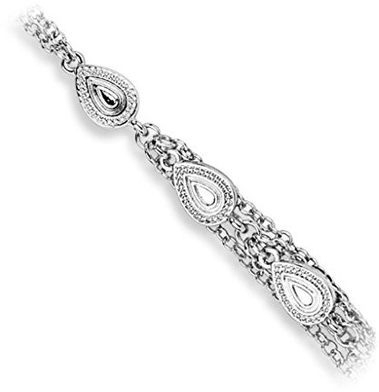 Bungsa Slave Chain Handkette silber mit Tränen Charms dreifach für Damen (Handschmuck Slave- Kette Bracelet Armband Fingerring Fingerkette Tear Drop Charm)