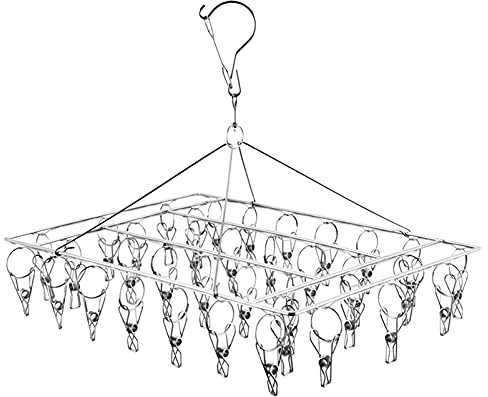 Clothes Drying Racks Clothes Clip Hangers with 36 Clips,Stainless Steel Hangers Clip Dry Hanger Laundry Rack for Drying Lingerie,Bras,Socks,Underwear,Baby Clothes,Brief,Scarf,Diaper,Towel (1 Pack)
