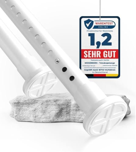 MEISENBERG Gardinenstange ohne Bohren 210-260cm, Ø32mm Weiß belastbare Klemmstange zum Ausziehen - Vorhangstange, Teleskopstange - für ihre Gardinen, Trennwand und Balkon