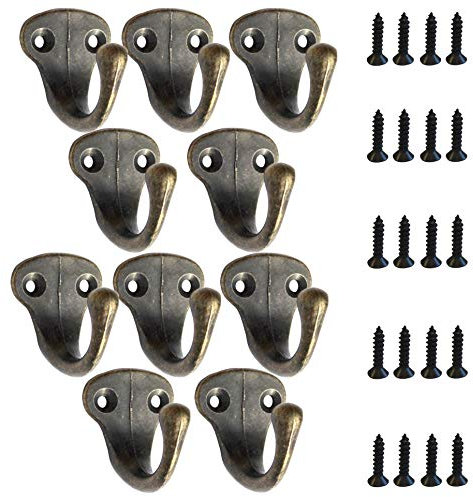 DanDiBo 10x Wandhaken Kleiderhaken Vintage 40 mm Antik Messing Haken Garderobenhaken Braun (10)