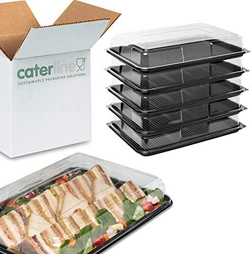 Caterline Food Platter Trays with Lids - Perfect for Catering Events, Buffets, Parties, Sandwiches & Salads. All Platters are Stackable, Reusable, Durable, BPA-Free & Eco-Friendly - Pack of 25 Large
