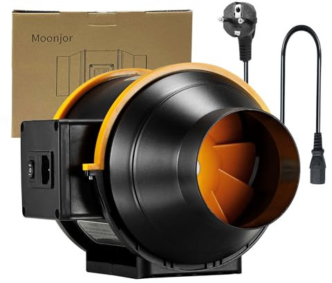 Moonjor 150mm Rauchabzug Rohrventilator, Abluftventilator Lüfter Leise, Inline-Kanalventilator mit 2-Gang Schalter, IEC-EU Netzkabel Für Zelt, Garage, Bad, WC, Küche, Gewächshaus