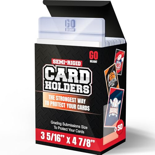Semi Rigid Card Holders for PSA, SGC, BGS, CSG Grading – 100 Bundle - Baseball Card Sleeves - 50 Card Holders for Trading Cards + 50 Soft Sleeves – 3-5/16” x 4-7/8” with 1/2” Lip