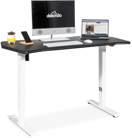 Dellonda Single Motor Height-Adjustable Electric Sit & Stand Gaming Desk with Carbon Fibre Desktop & White Frame - DH70