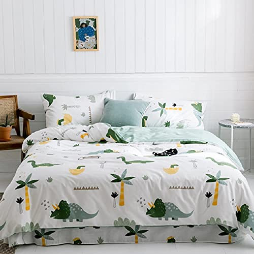 Yaofeiou Dinosaurier Bettwäsche Kinder Bettwäsche 135x200 Jungen Grün Freundliche Baumwolle Wendebettwäsche Motiv Dino Muster Bettbezug mit Reißverschluss und Kissenbezug 80x80