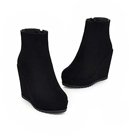 PUSBON Modische Damen-Stiefeletten mit Keilabsatz, Nubukleder, Plateau-Reißverschluss, Booties