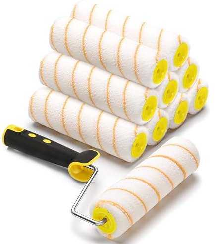 Rouleau de Peinture, 11 Pcs Kit Rouleau à Peinture, 10 Pcs Pinceaux de Peinture Rouleaux(18.5 cm)+ 1 Poignée, Diamand Ensemble de Peintre, Rouleau et Recharge Pour le Mur et le Plafond Antigoutte.