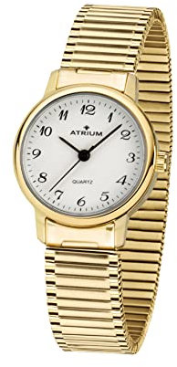 Atrium Damen-Armbanduhr Edelstahl Analog Quarz mit Edelstahl Zugband Flexband Goldfarben A43-60