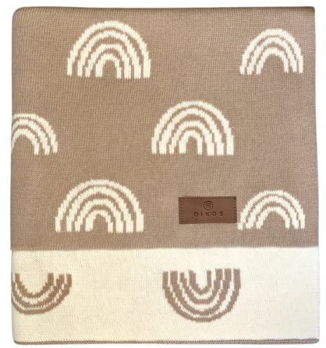 DIKOS® Babydecke Regenbögen (beige braun) - 100% Bio Baumwolle - GOTS Zertifiziert – Strickdecke Neugeborenen Decke Baby Mädchen Junge Kuscheldecke Erstausstattung Geschenk zur Geburt