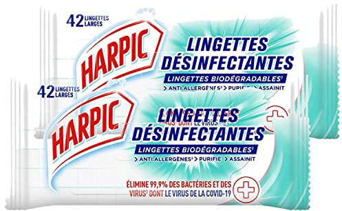 HARPIC Lot de 2 Sachets de 42 Lingettes Extra-large (=84 Normales) Lingettes Désinfectantes