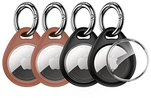 UNBREAKcable 4 Pezzi Custodia per Airtag Apple con Anello Portachiavi [Leggera][Protezione dai Graffi], Custodia Protettiva sicura per Chiavi, Collare per Animali Domestici (Nero e Marrone)