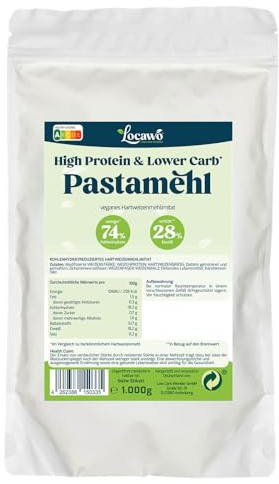 Locawo High Protein & Low Carb Pastamehl | 72% weniger Kohlenhydrate | 12-fache Menge Ballaststoffe | Vegan