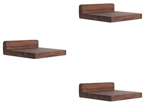 PHOENANCEE Mini Wandregal für Kleine Gegenstände, Kleine Regale Wand, 12,7x10x4cm, Schweberegale aus Holz, Dekoration für Schlafzimmer(Walnuss, 3 Stück)
