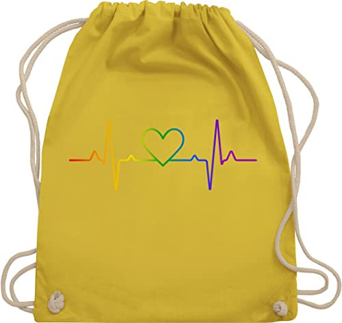 Turnbeutel Rucksack - LGBTQ Kleidung Flag - Herzschlag Regenbogen Pride - Unisize - Gelb - lgbtq+regenbogen beutel stoff lqbtq herz stoffrucksack lgbtqia turnsack lgbt sporttasche lesbian bags csd