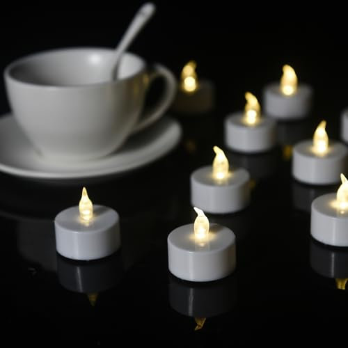 Abrief 12 Stück LED Teelichter,Flammenloses batterie kerzen realistische und helle blinkend Teelichter, Extra lange Batterie 200+ Stunden für Hochzeit, Festival, Parteien, Hauptdekorationen