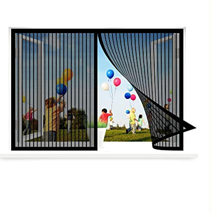 Tenda Zanzariera Magnetica Finestra, 145 x 180 cm Zanzariera a Tenda, Chiusura Automatica Per Porte Finestre Tenda, Nero