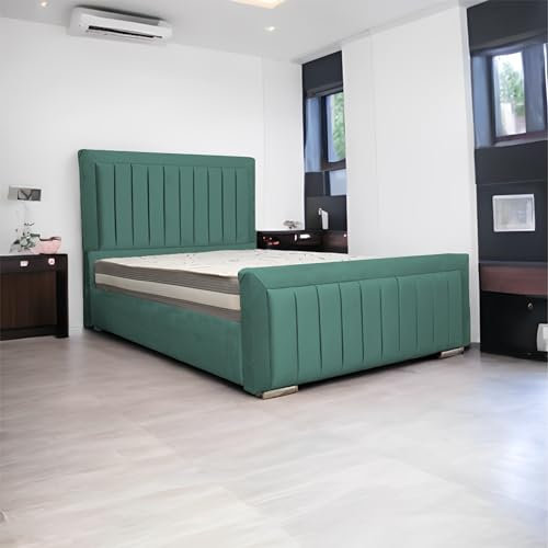 LivingComfort Bedz Sierra Bed Plush Velvet upholstery Bed Frame And Headboard | Ottoman Gas Lift Up Storage and Non-Ottoman Gas Beds (Green, 4ft 6 Double | Gas Lift)