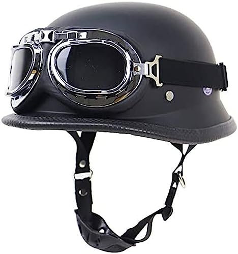 Vintage-Stil, Offener Helm, Motorrad-Halbhelm Mit Schutzbrille, DOT-Zertifizierung, Motorrad-Halbhelm, Geeignet Für Männer Und Frauen, Motorrad, Biker, Cruiser, Roller, Tourenhelm,A,XL=61~62cm,Ple