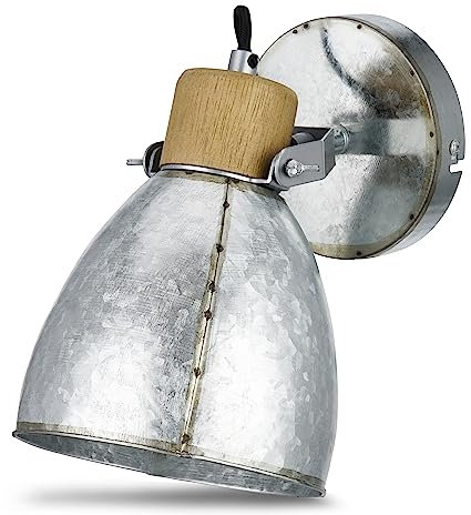 REV – Wand- oder Deckenlampe 1-flammig im angesagten Retro-Look mit E27 Fassung – Deckenleuchte schwenkbar aus verzinktem Metall in grau – Wandlampe für Wohnzimmer, Schlafzimmer & Flur