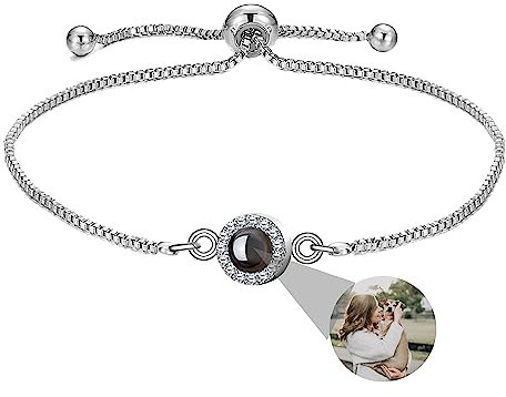 Nergaebe Personalisierte Fotoarmbänder mit Bild innen, individuelle Projektionsarmbänder mit Fotos für Damen und Herren, Kreisbildarmband für Muttertag, Geburtstage, Jahrestag, Weihnachten