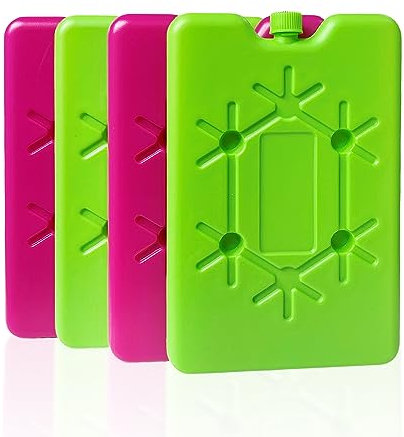 ATBUSS Paquete de 4 bolsas de hielo de 200 ml, color rosa y verde, para refrigerador de viaje, almuerzo, conservación de alimentos
