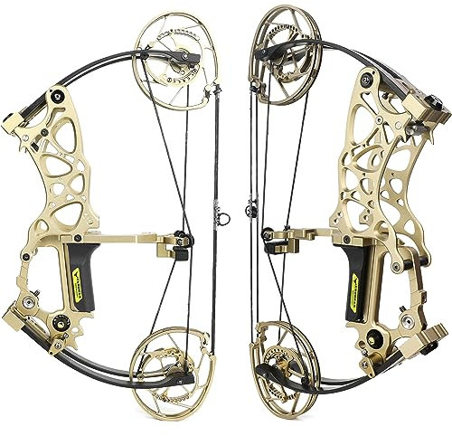 wolfman Bogenschießen Stahlkugel Compoundbogen Set Erwachsene 35–70lbs 320/500 FPS kurzachsigbogen Katapult Stahlkugel Dual-Use Jagdbogen Angel Bogen Pfeil Set (Nur Gold Bogen)