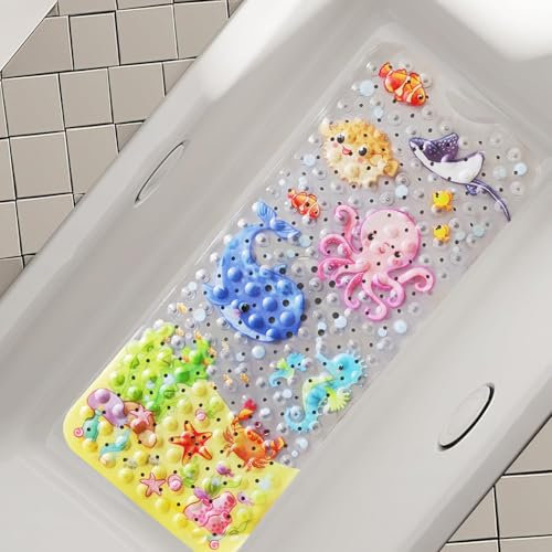 Secopad Antirutschmatte Badewanne Baby, 100x40 cm Badewannenmatte rutschfest Kinder, Badematte Kinder Badewanne oder Dusche, 100% BPA frei & Maschinenwaschbar, Octopus
