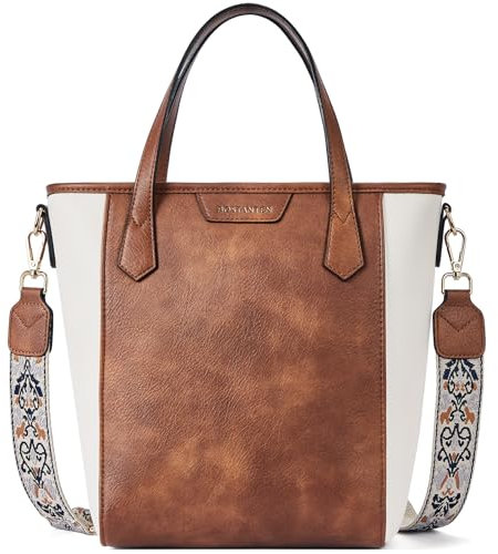BOSTANTEN Handtasche Damen, Shopper Tasche Groß PU Leder Crossbody Bag für Frauen Tote Bag mit verstellbarem Riemen,Beige mit Braun