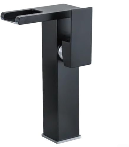 Gbtdoface 1 rubinetto a cascata per bagno, rubinetto miscelatore per lavabo, rubinetto a cascata con LED, monocomando, 1 foro per montaggio su piano (nero alto)